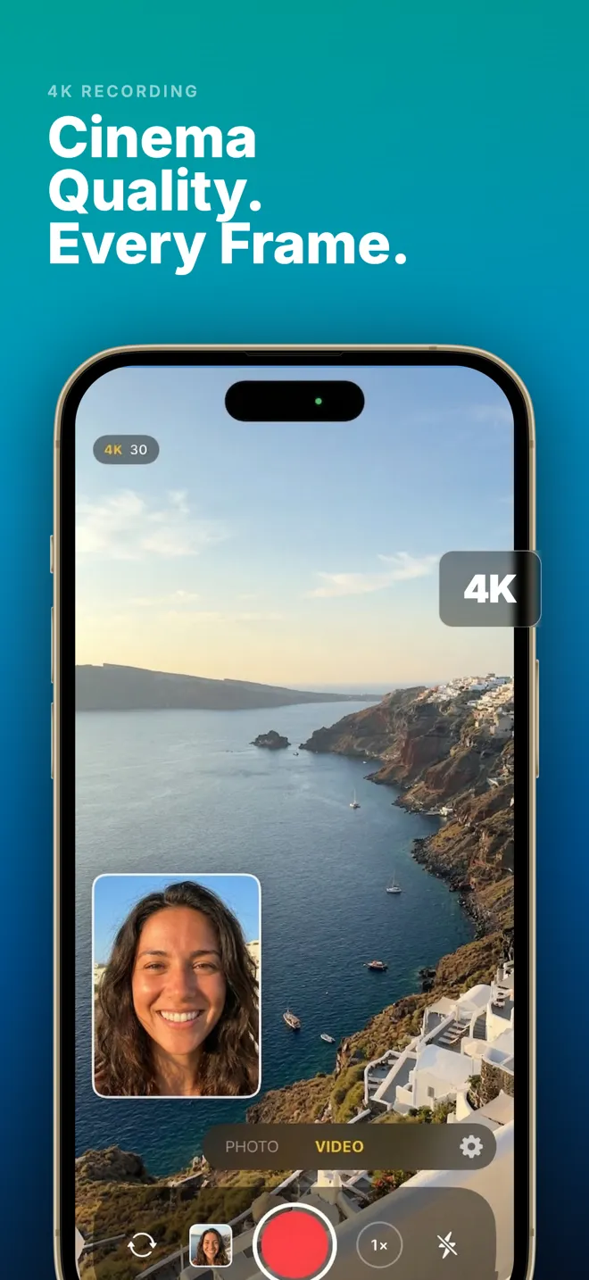 Dual Camera recording a coastline in 4K with the front camera inset in the corner